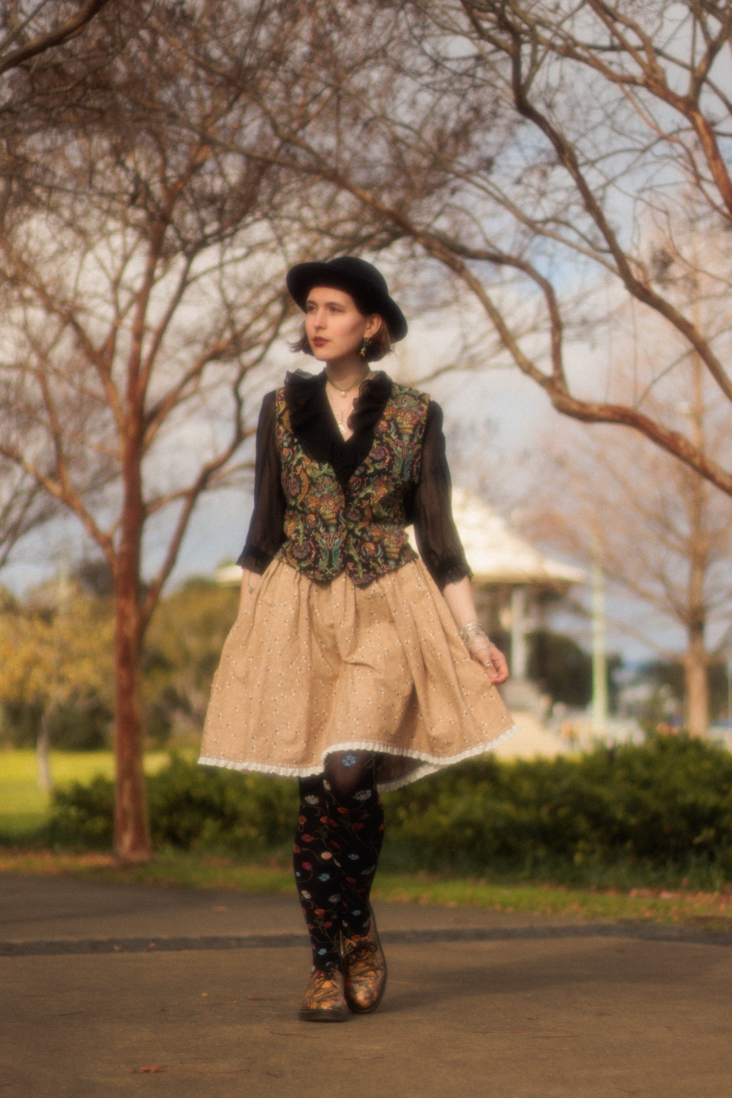 The Emerald Ruby Australian Fashion Influencer Australian Fashion Blogger Newcastle Cottage Core Mary Poppins old timey Fashion Vintage Vest home made skirt bee skirt maximalist WQ-10.jpg