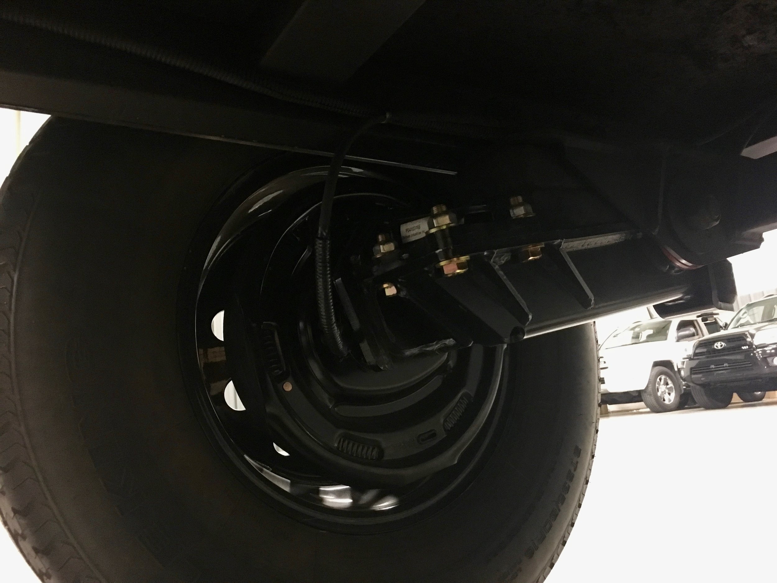 We use the Timbren 3500LB HD axles with a 6 lug (Toyota pattern) electric brake hub. 
