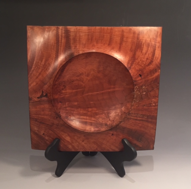 Redwood burl platter, 12" across.  