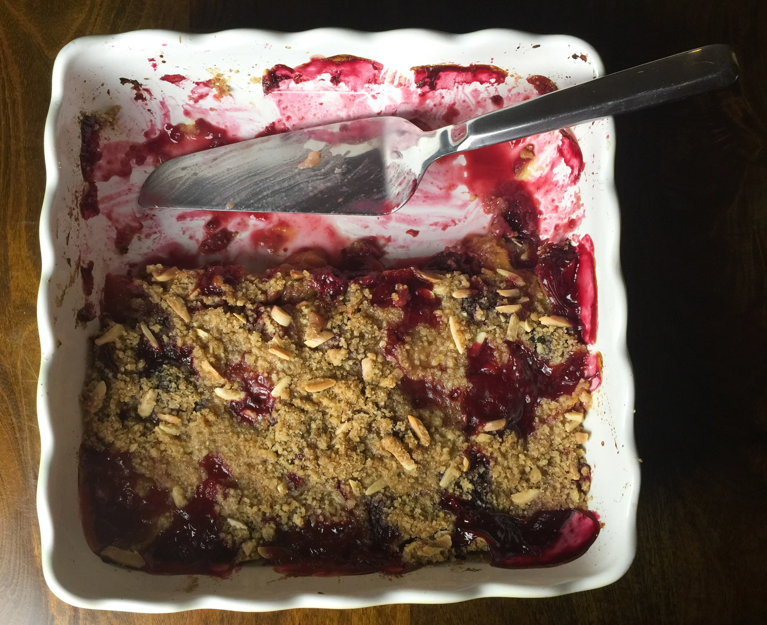 Berry-peach crisp in pan half done.jpg