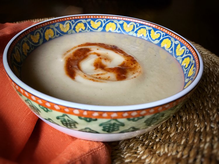 Roasted Cauliflower Soup with Brown Butter or Harissa