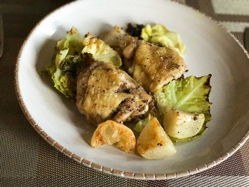 Chicken Thighs with Savoy Cabbage and Turnips