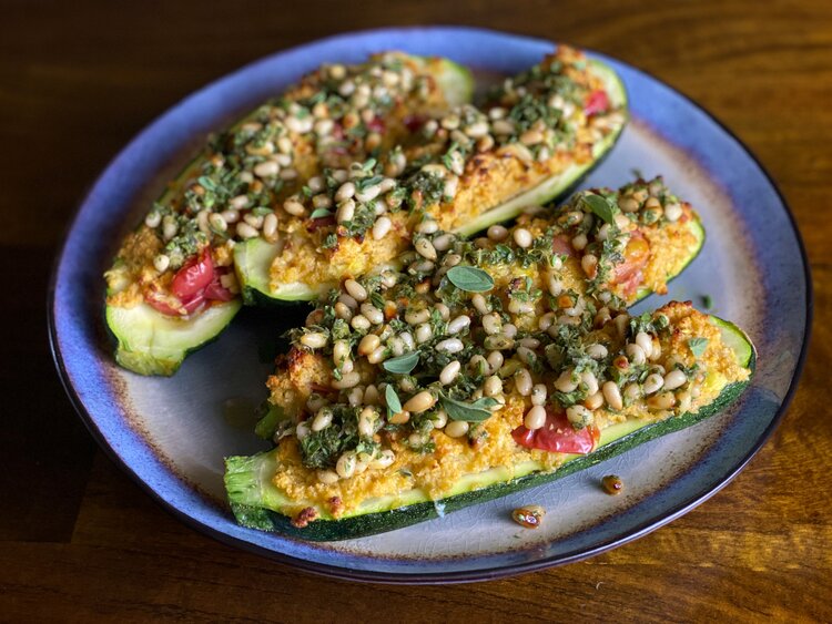 Ottolenghi’s Stuffed Zucchini with Pine Nut Salsa