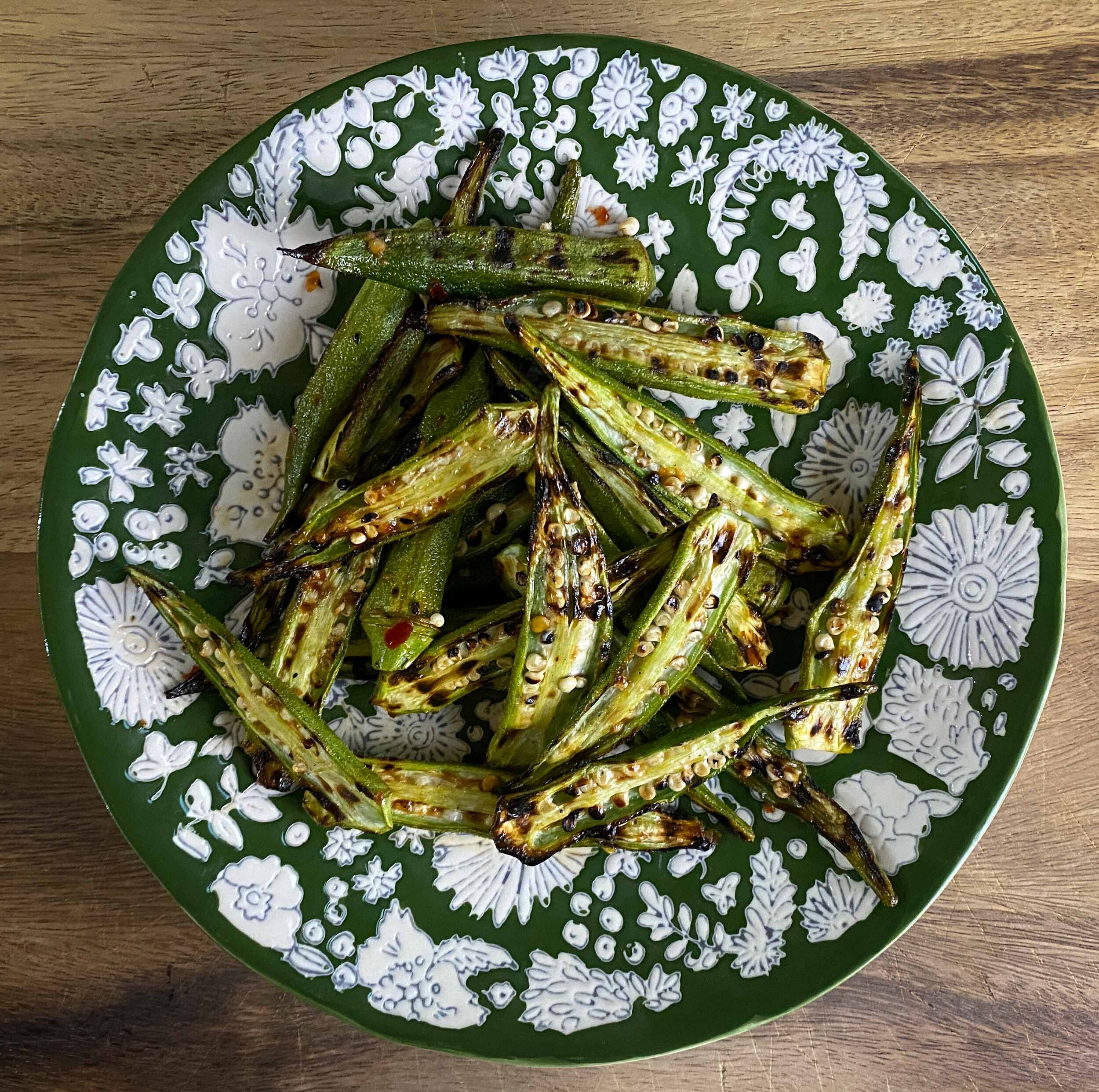 Charred Okra with a Little Spice (Vegan)