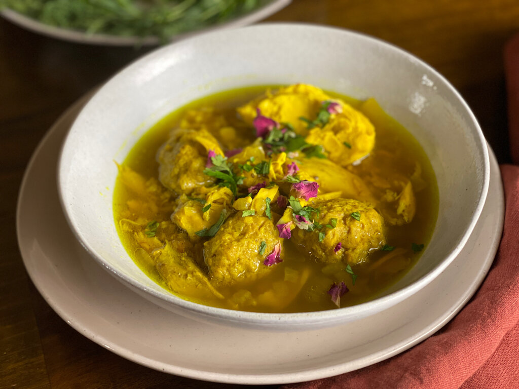 Persian Chicken Soup with Lamb-Chickpea Meatballs