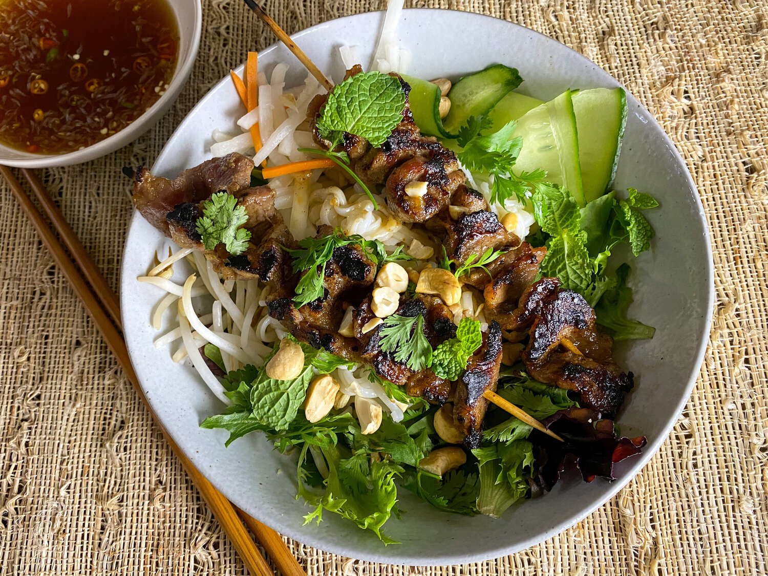 Rice Noodle Salad Bowl with XYZ Skewers