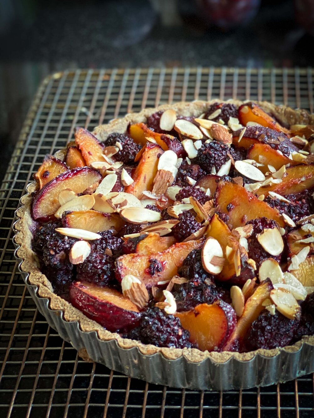 Plum and Blackberry Buckwheat Tart