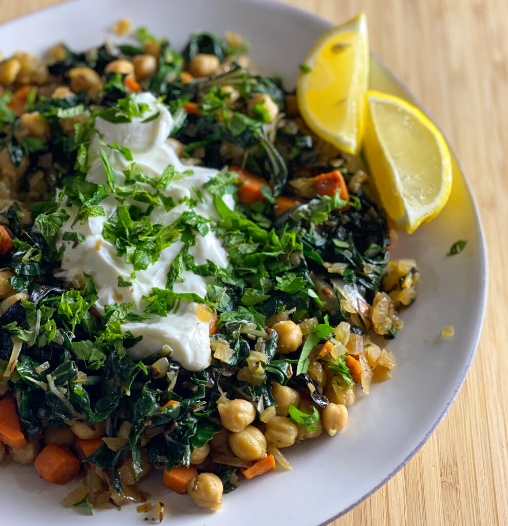 Chickpeas with Chard and Yogurt (Vegetarian)