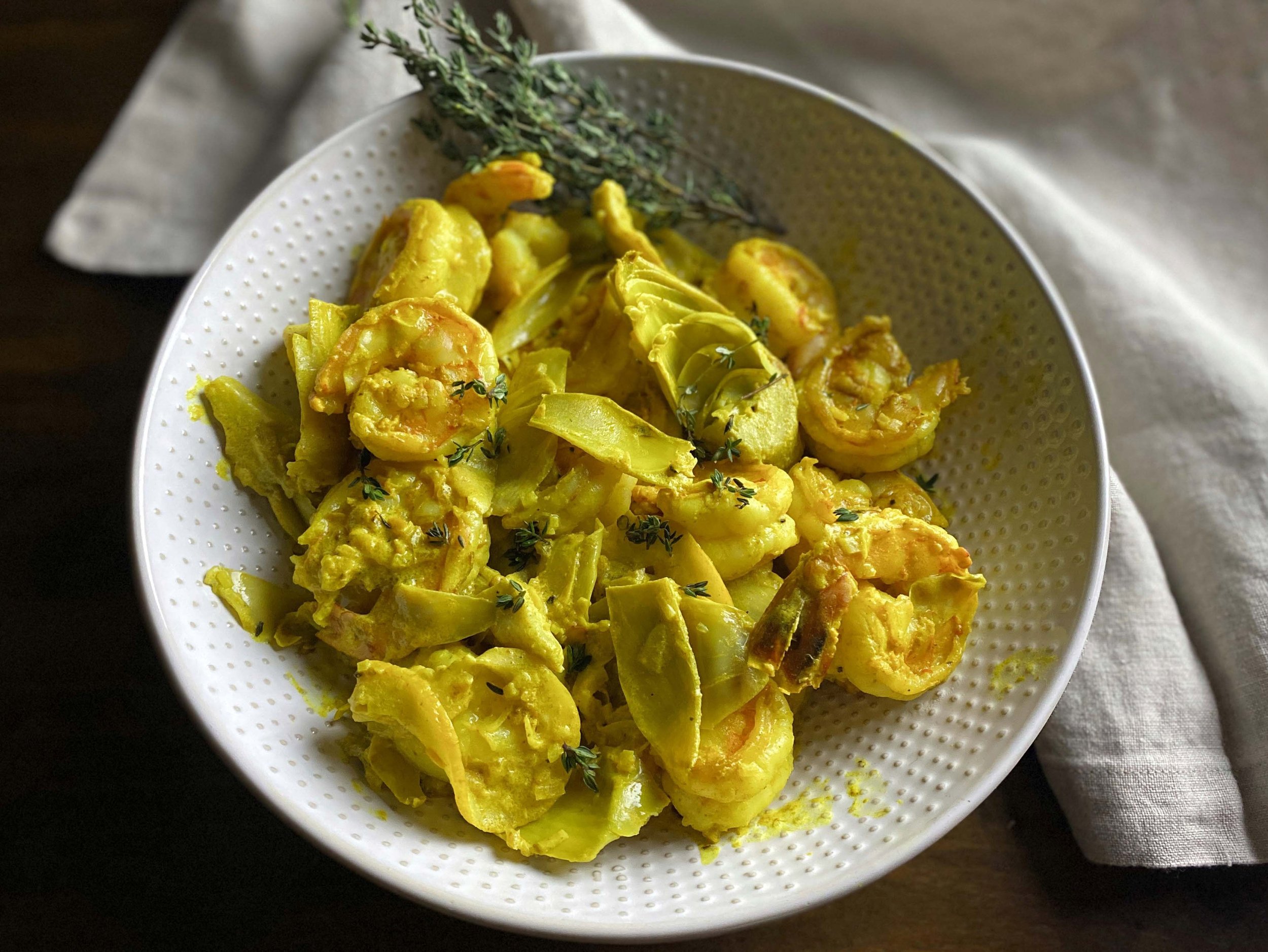 Artichoke Shrimp with Turmeric and Preserved Lemon