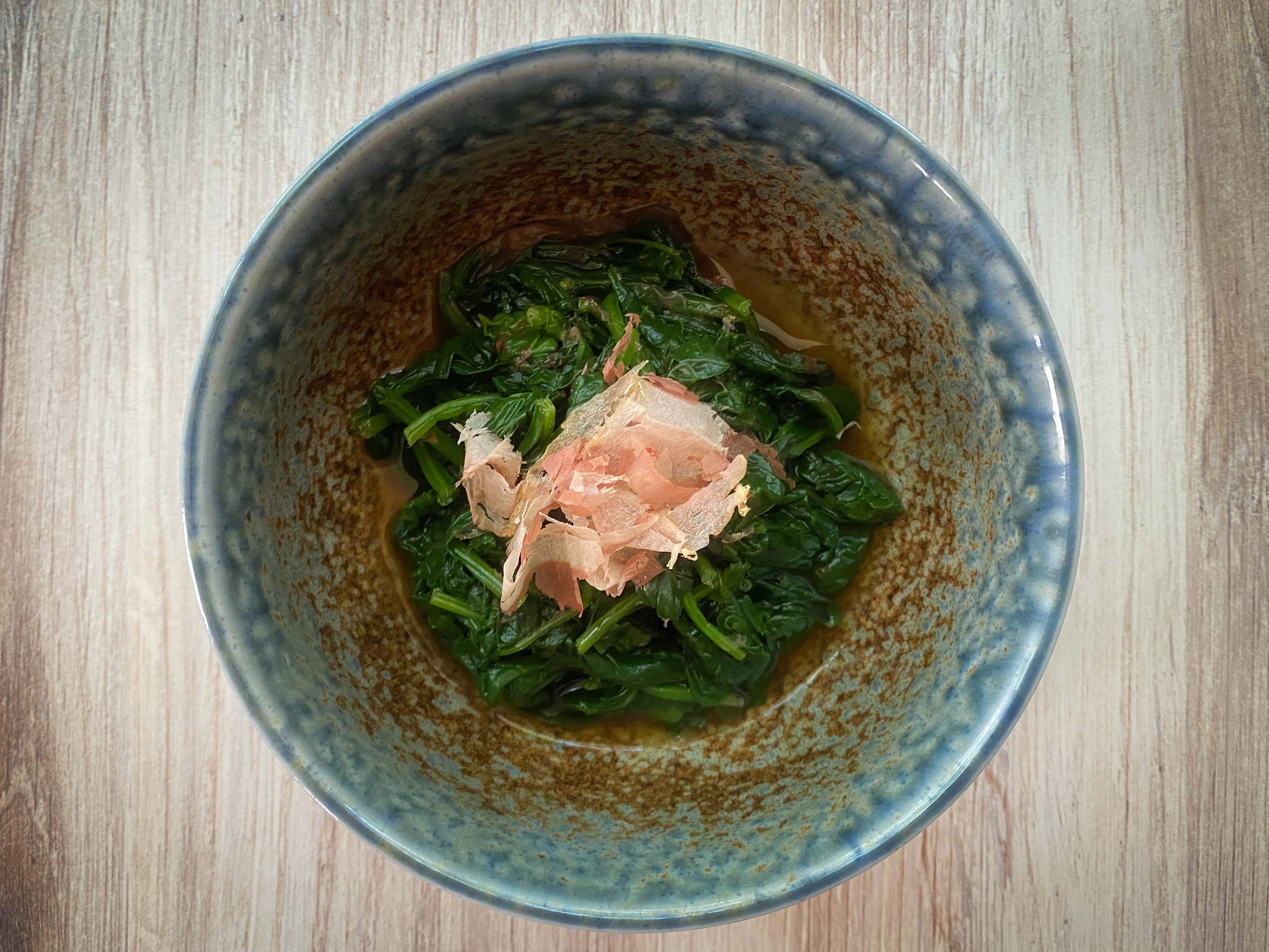 Spinach with Dashi and Bonito Flakes