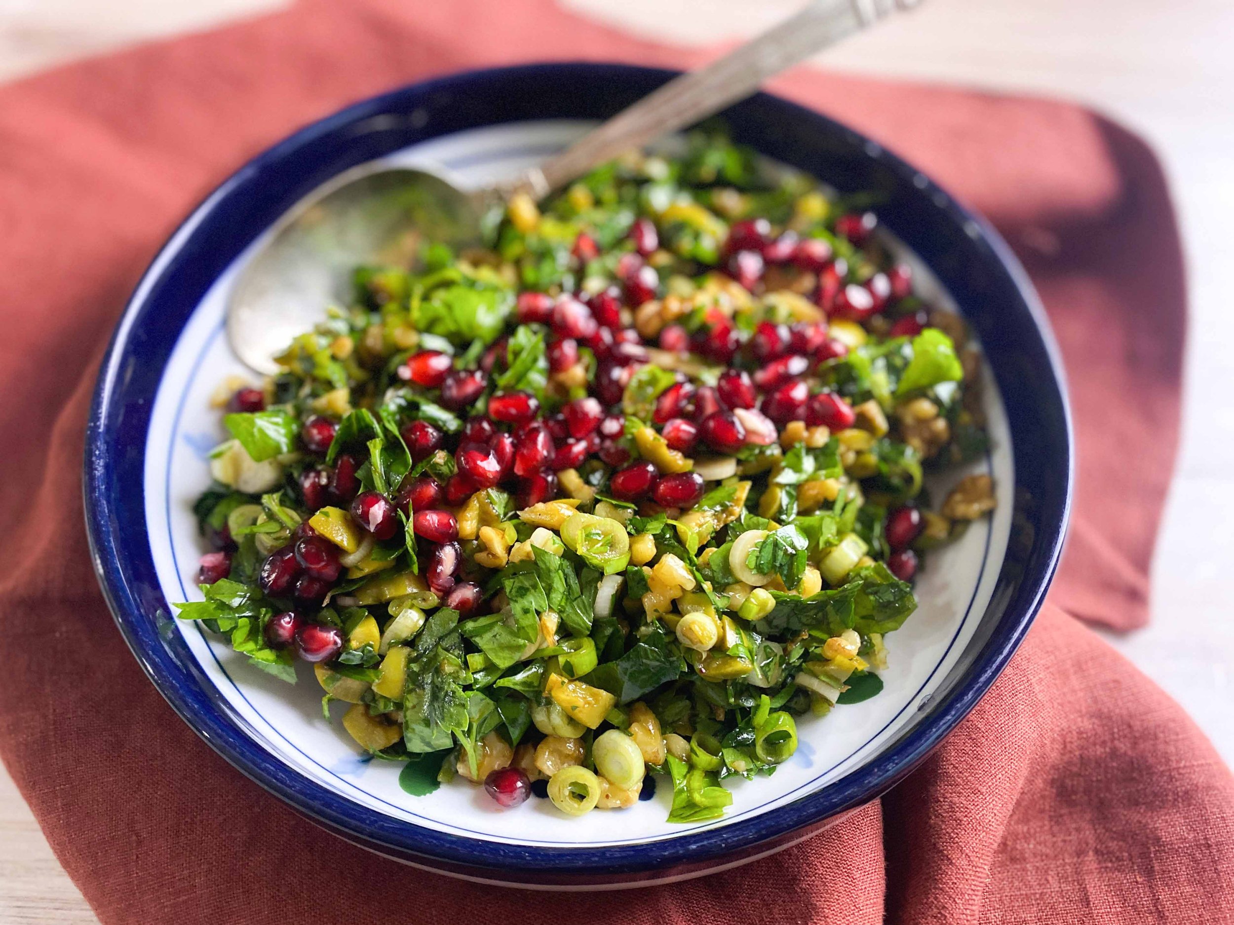 Green Olive, Walnut and Pomegranate Salad