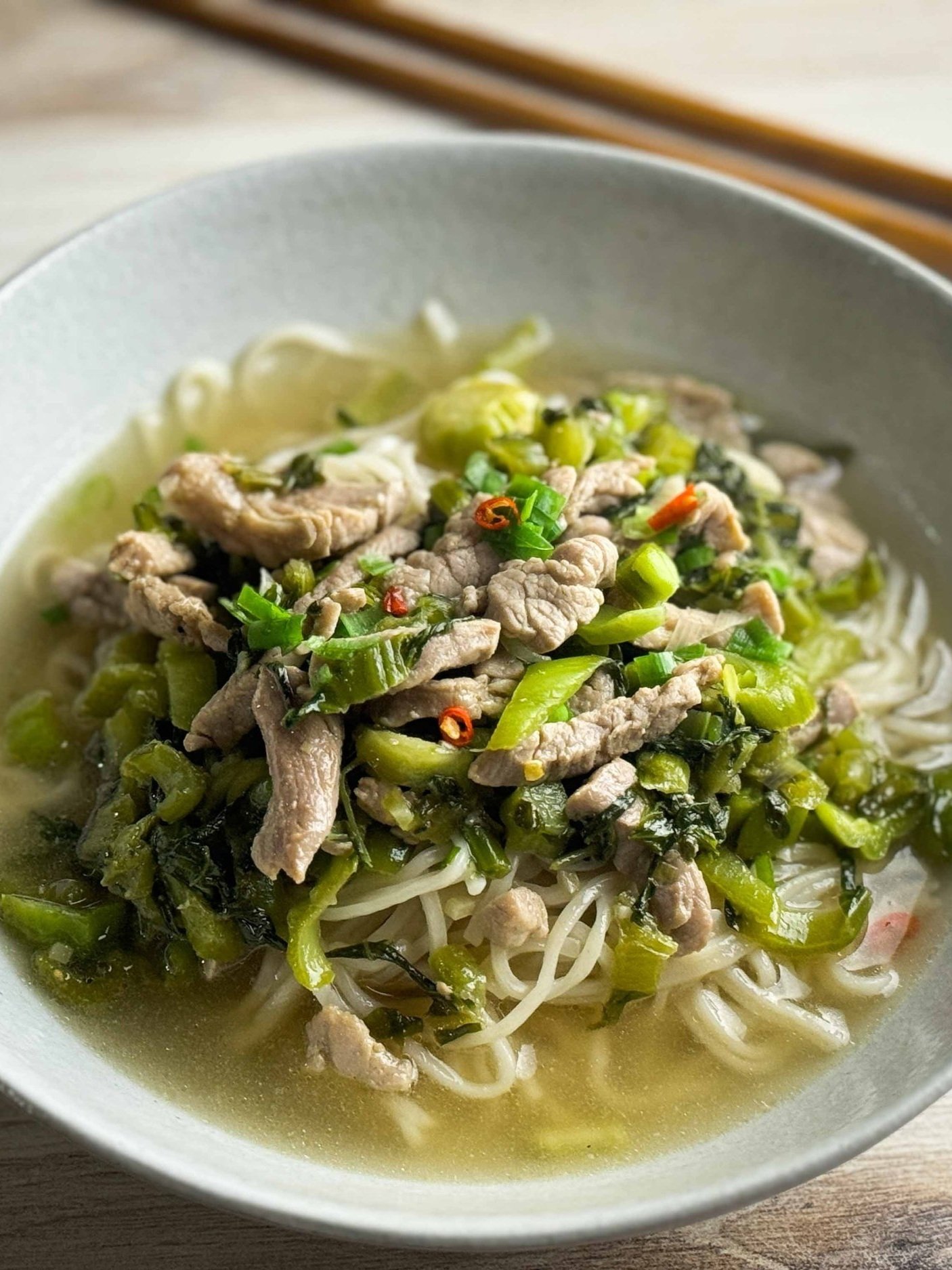 Pickled Mustard and Pork Noodle Soup (Zha Cai Rou Si Mian)