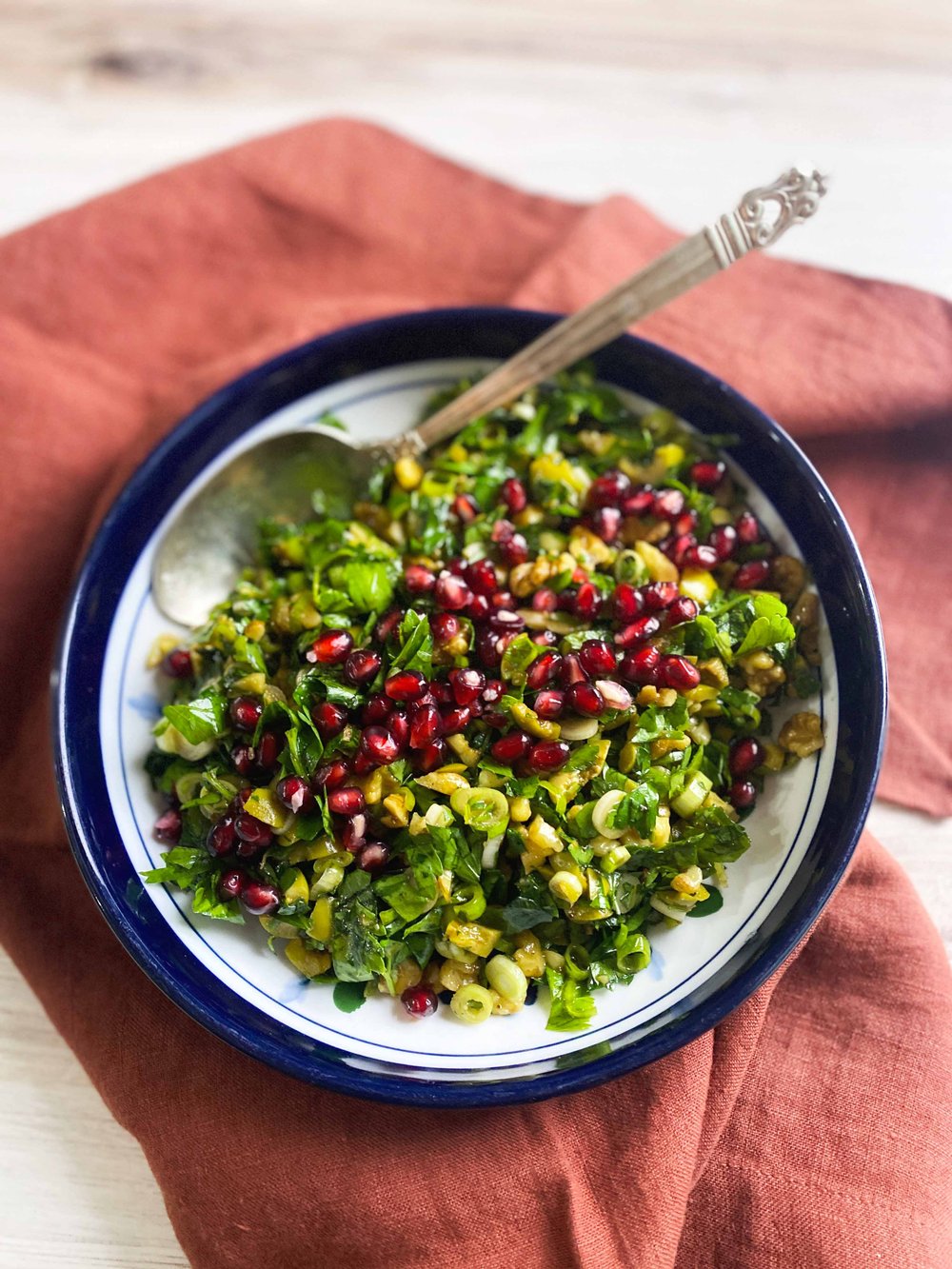 Green Olive, Walnut and Pomegranate Salad