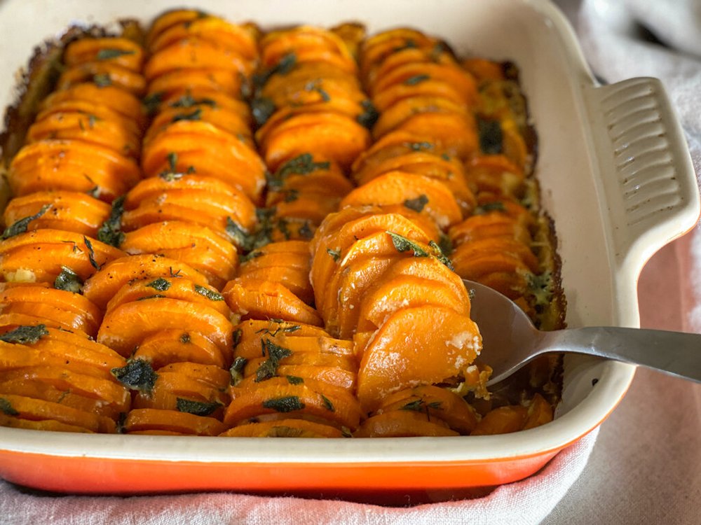 Sweet Potato Gratin with Sage-Butter and Thyme