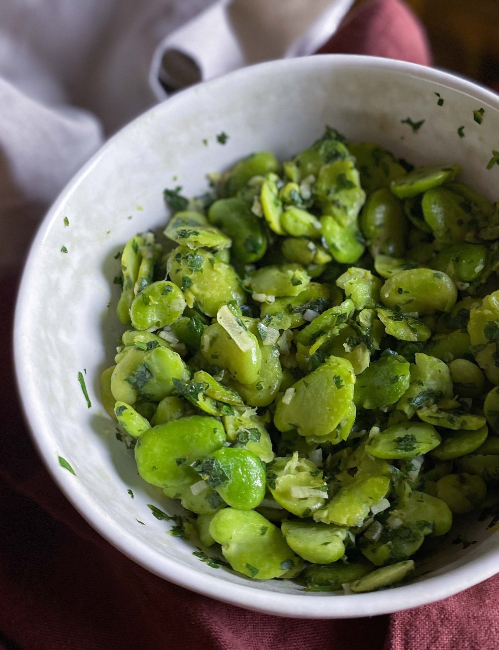 Fava Beans with Garlic, Cilantro and Lime