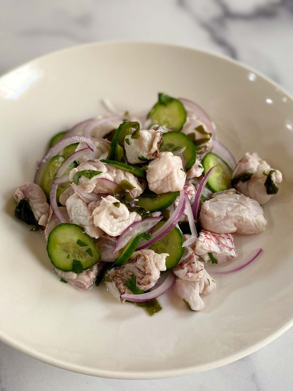 Snapper Ceviche with Cucumber and Seaweed