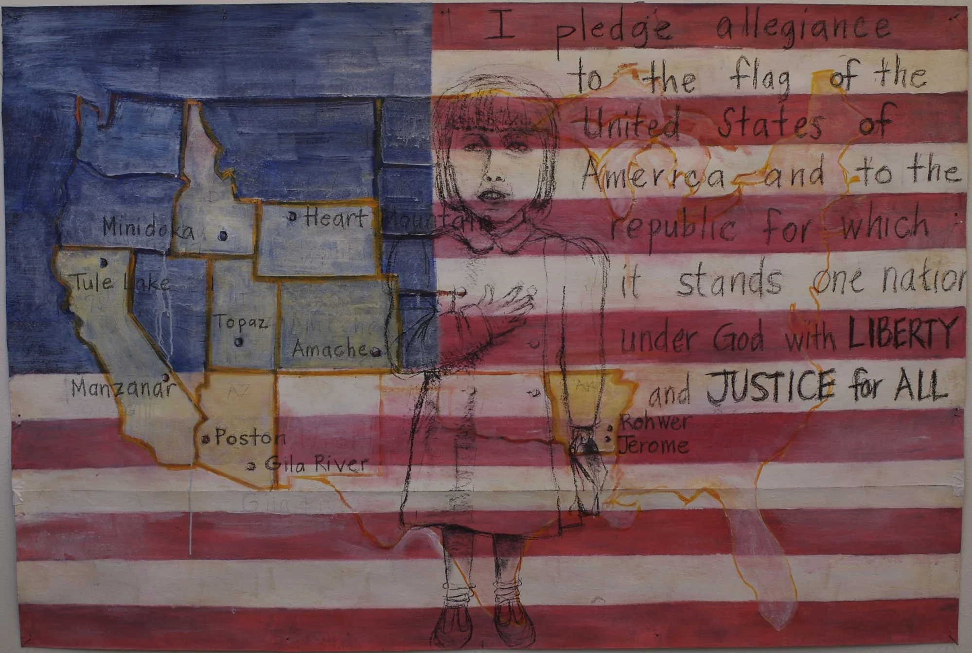 Liberty and Justice for All, oil, acrylic, charcoal on tar paper, 48 x 72