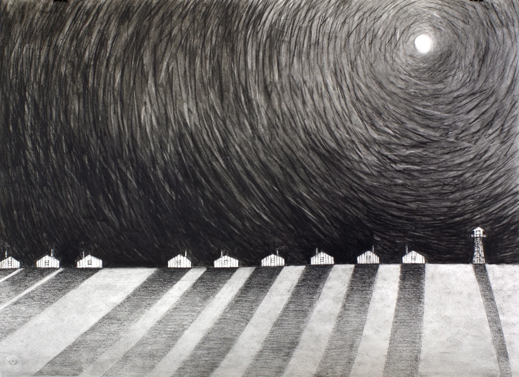 FDR's Moon, Too, charcoal on paper, 22 x 30