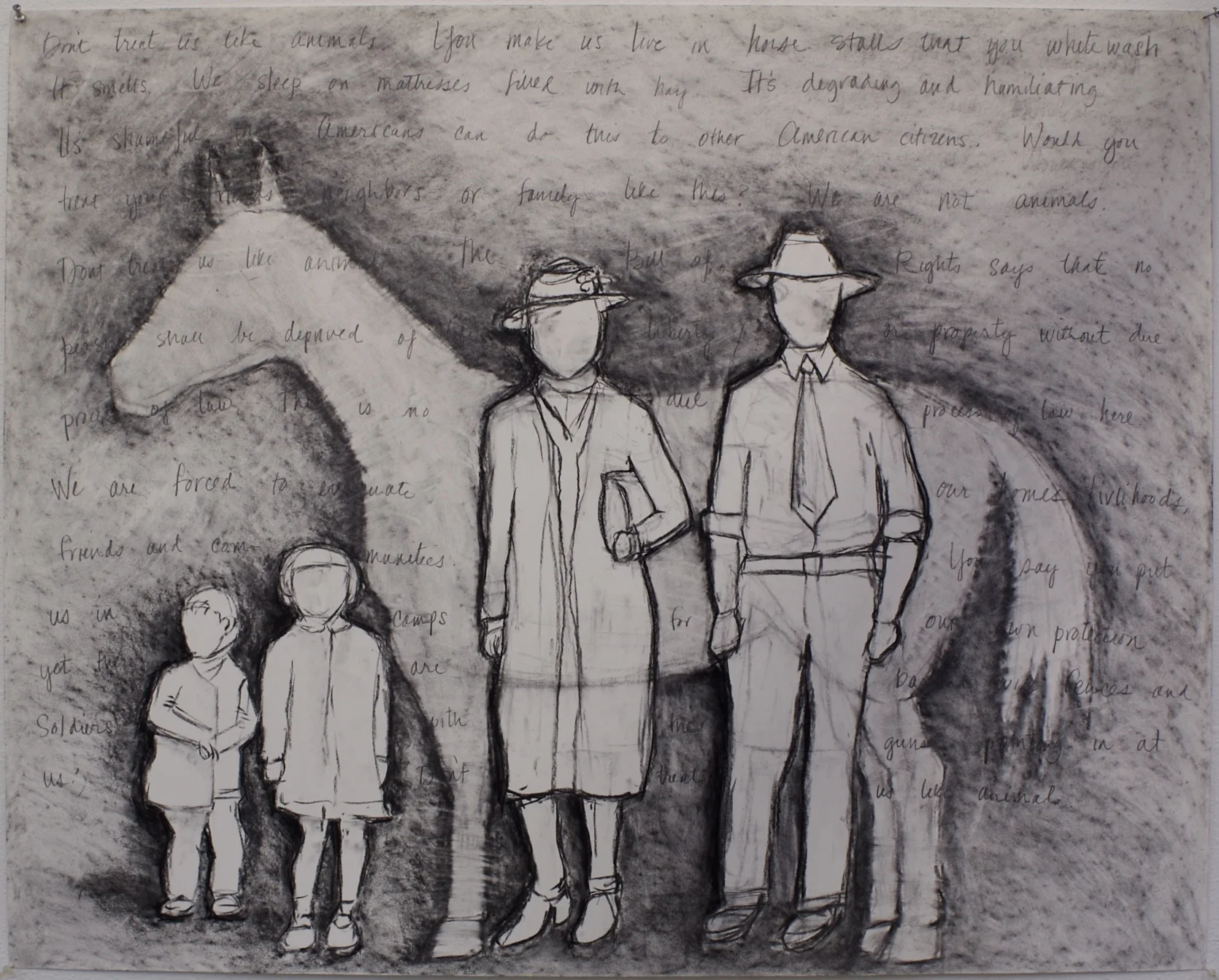 Don't Treat Us Like Animals, charcoal and graphite on paper, 32 x 40