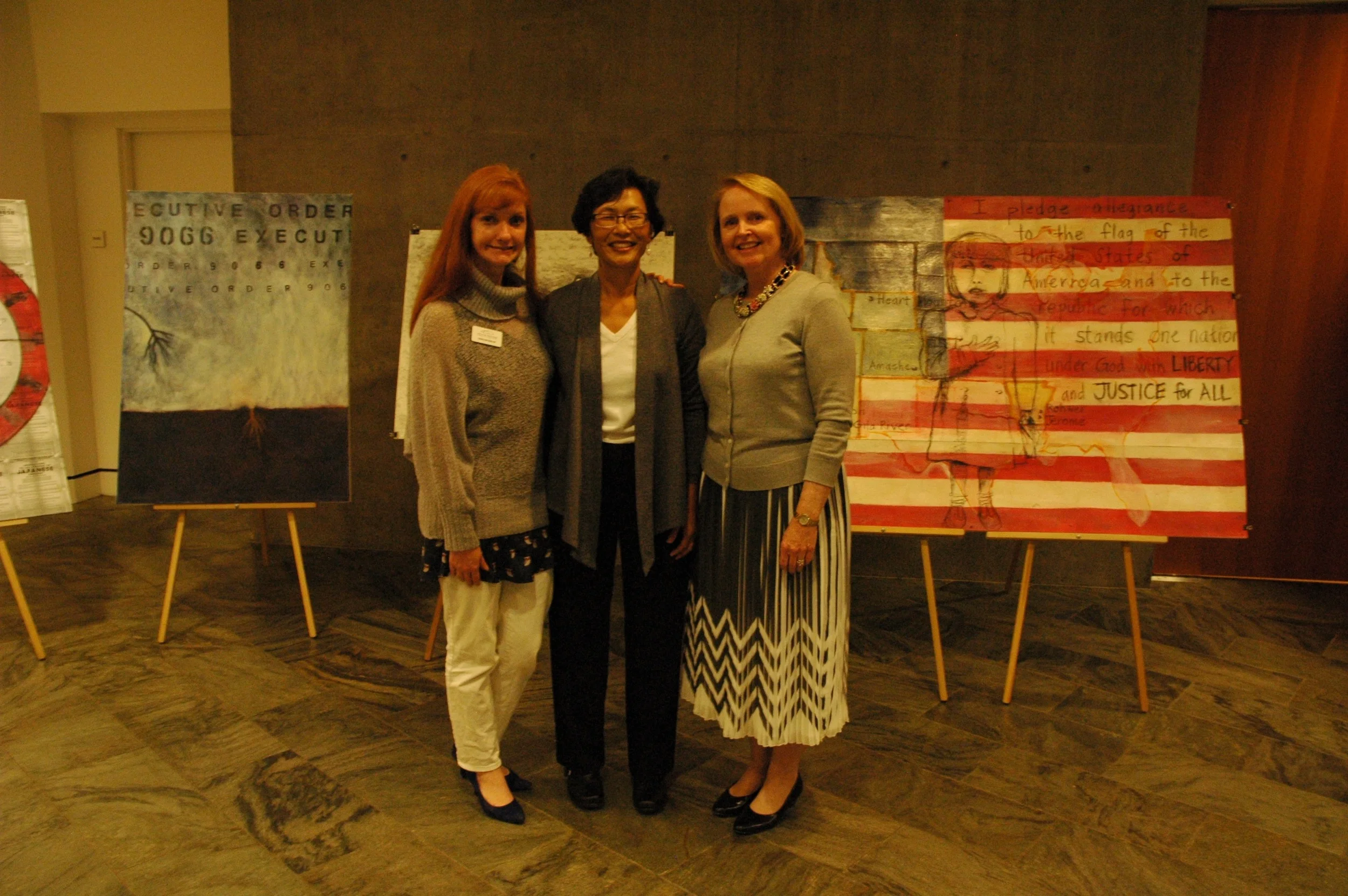 Sue Segerlin, Nancy Chikaraishi and Gayle Seymour at Crystal Bridges Museum. 