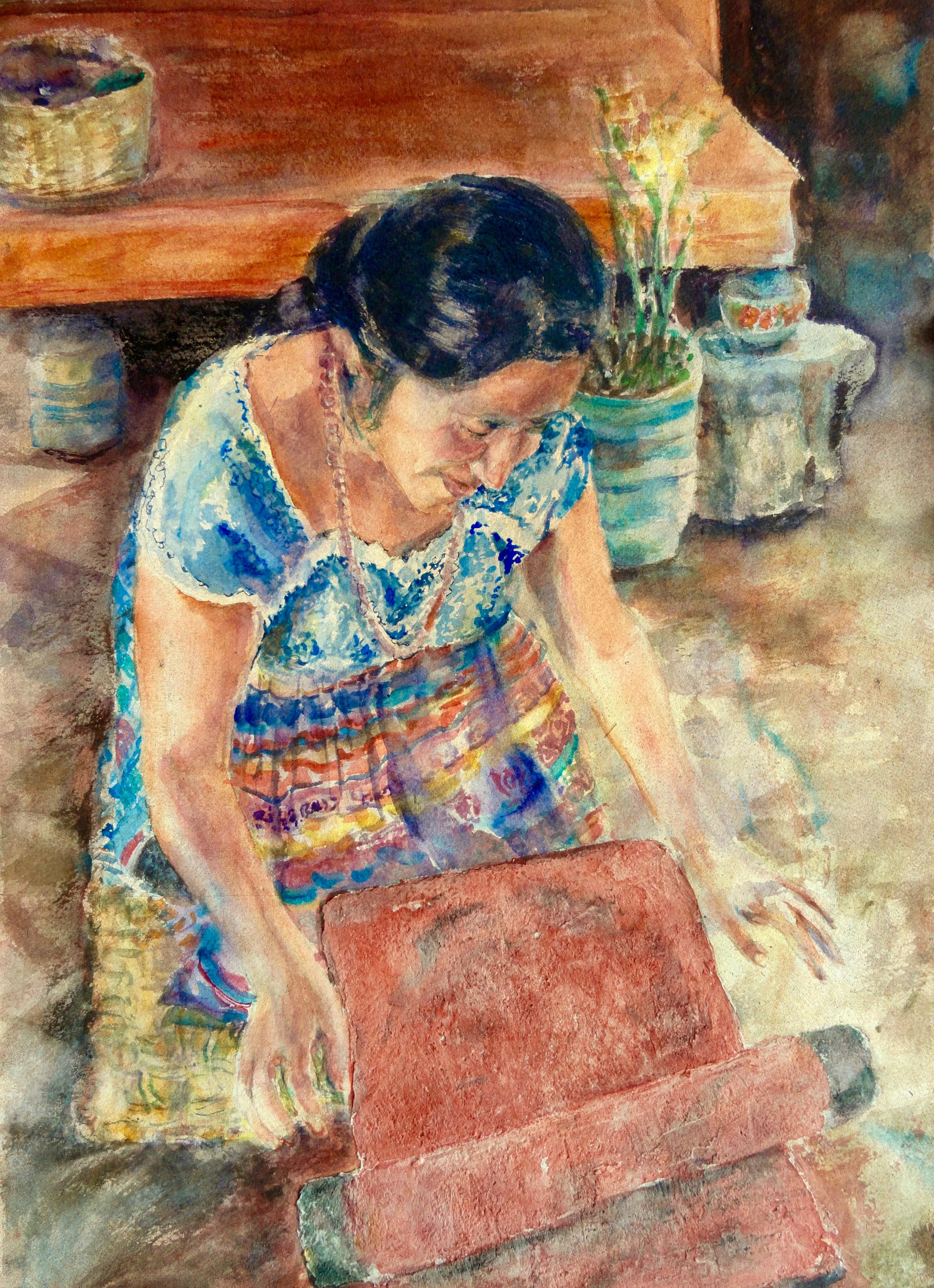 Guatemalan Woman Grinding Spices