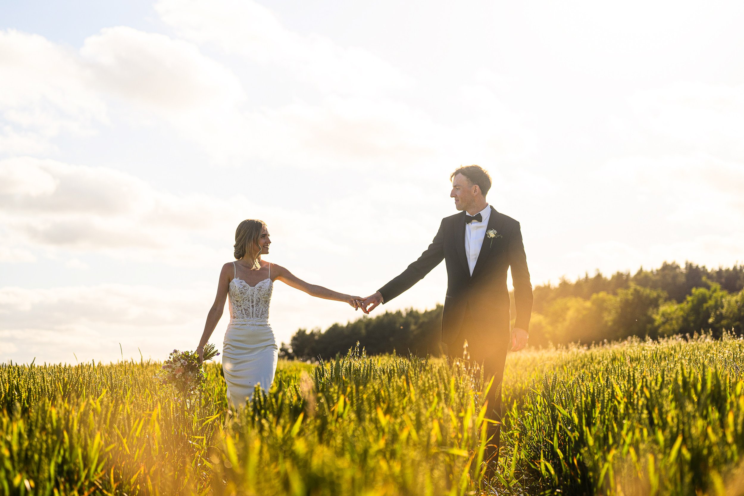 Grace &amp; Joseph in glorious summer sun at @healeybarn.

Grace in her beautiful @sistersofgracebridaloutlet dress holding her amazing bouquet from @healeyflowers.

Amazing service from @weddingsinnorthumberland as usual and was great to work alongs