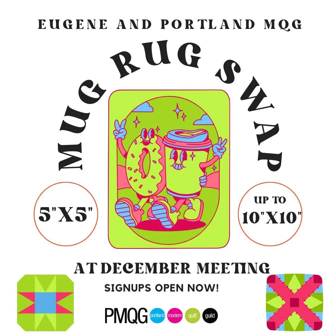 December 5th is the drop-off deadline for mug rugs to be sent to the Eugene MQG!
We are excited to partner with the Eugene guild this year for this fun event. They are sending us their mug rugs to be distributed at the December in-person member meeti