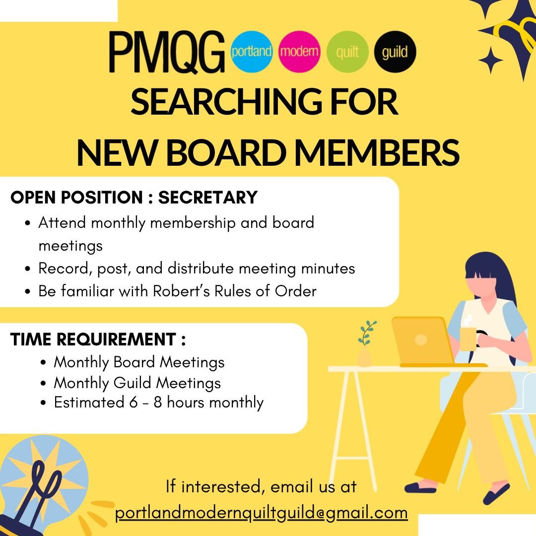 🪡✨ Join the PMQG Board! ✨🪡

We&rsquo;re looking for an organized and welcoming member to serve as our next Secretary! 💛

This role keeps our guild running smoothly &mdash; taking notes, helping meetings flow, and supporting communication behind th