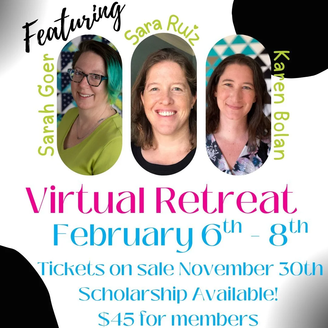 PMQG Virtual Retreat Scholarship Open! 

Join us for a weekend of quilting, learning, and connection&mdash;all online.
Thursday, February 6th, starting at 5:00 PM 
Through Sunday, February 8th, ending at 1:00 PM

⭐ Featured Lectures

📅 Friday, Feb 6