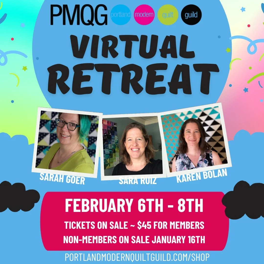 🧵 PMQG Virtual Retreat &ndash; Registration Open!

Join us for a weekend of quilting, learning, and connecting&mdash;all from the comfort of home!

📅 Friday, February 6 at 5:00 PM through
📅 Sunday, February 8 at 1:00 PM

⭐ Featured Lectures

Frida