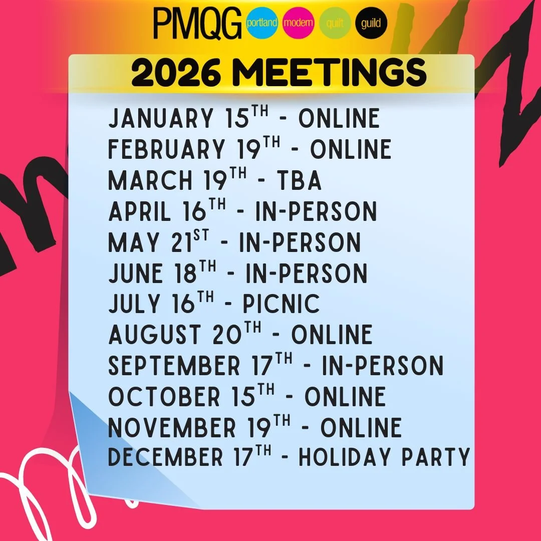 🧵 PMQG 2026 MEETINGS 🧵

Mark your calendars &mdash; we&rsquo;ve got a full year of connection, creativity, and quilting fun ahead!

✨ 2026 Meeting Schedule:

&bull; January 15 &ndash; Online
&bull; February 19 &ndash; Online
&bull; March 19 &ndash;