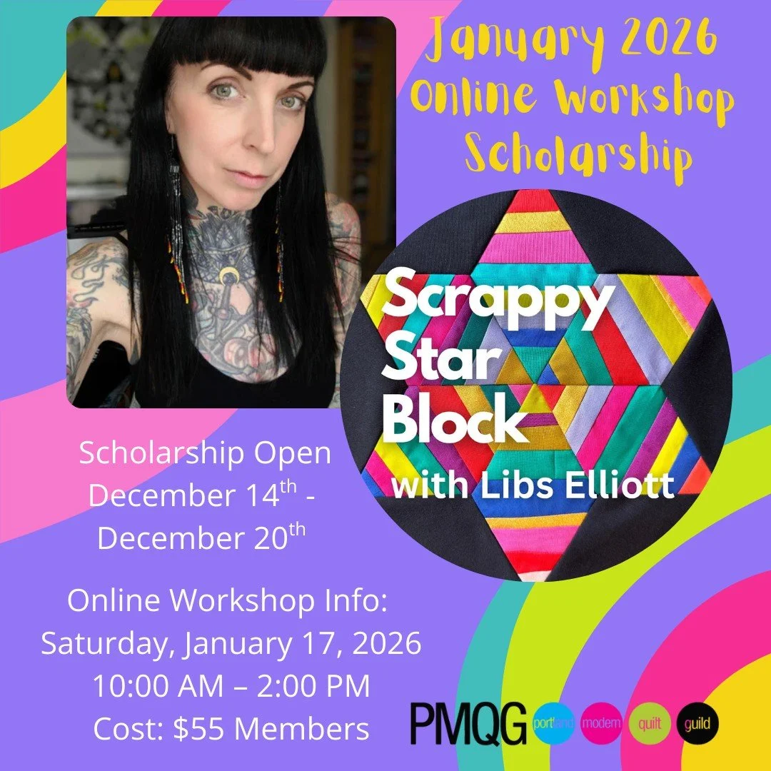 🎓🧵 January Workshop Scholarship Open! 🧵🎓

Apply for a scholarship to attend an online Scrappy Star Block Pattern with Elizabeth (Libs) Elliott!

📅 Scholarship Dates
Opens: Sunday, December 14th
Closes: Saturday, December 20th
Winner Notified: Su