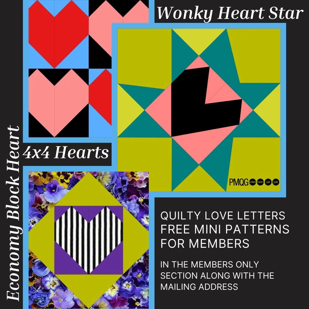 💌🧵 CALL FOR TINY QUILTS &mdash; PORTLAND MQG 🧵💌
Love Notes / Love Letters from Portland

Think quilty postcards, stitched notes, and tiny tributes&mdash;to our city, our neighborhoods, our people, quilting, community, resistance, softness, and jo