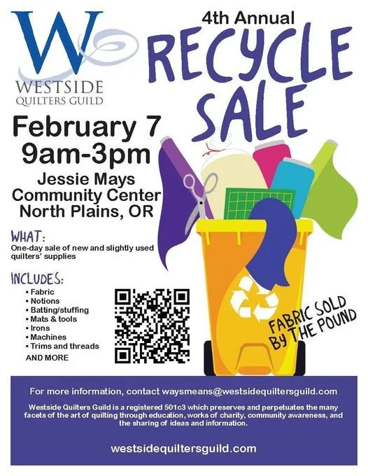 Posting for the Westside Quilters Guild 🧵

Get there early&mdash;this is what happens when 200 guild members clean out their stashes! 😄

♻️ Recycle Sale
🧶 Fabric sold by the pound

📅 February 7th
⏰ 9am&ndash;3pm
📍 Jessie Mays Community Center
No