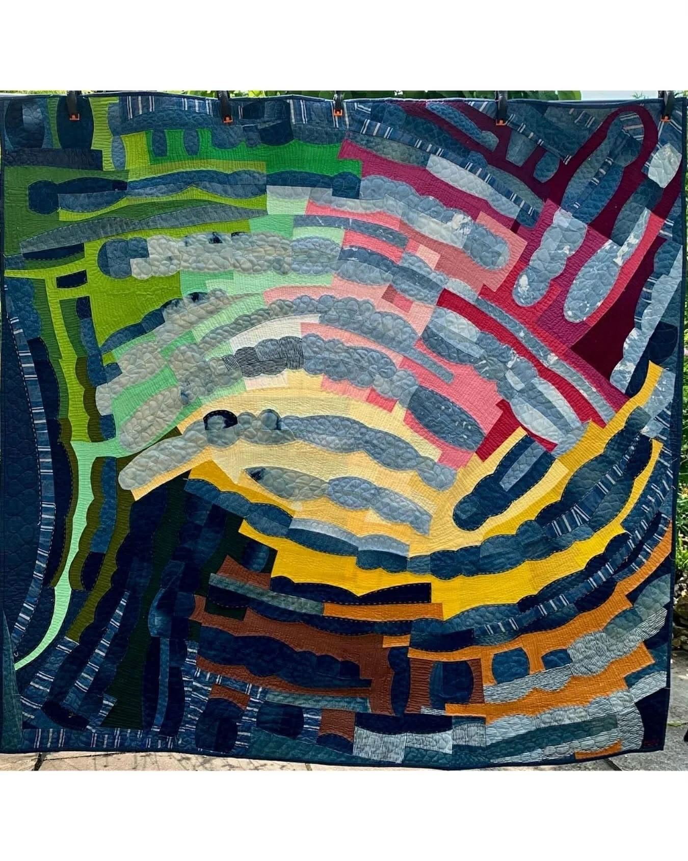 Mom Jeans, by Carolyn McKibbin, has won Best In Show at QuiltCon 2026!!

Best-in-Show is sponsored by the MQG. Congratulations Carolyn!

Carolyn&rsquo;s artist statement reads: &ldquo;Upcycled denim was the inspiration for this quilt. I cut up 9 old 