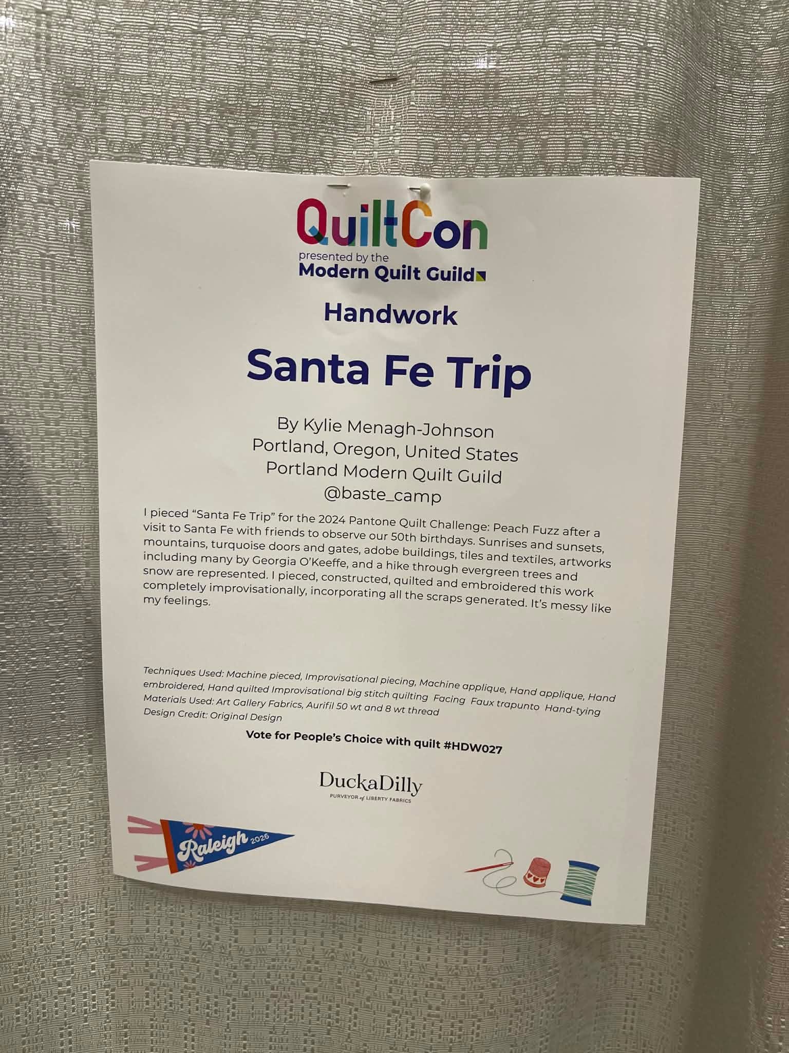 🎉🧵 Congratulations to our PMQG Member, Kylie Menagh-Johnson! 🧵🎉 

Artist: Kylie Menagh-Johnson
Instagram: @baste_camp 

We&rsquo;re thrilled to celebrate &ldquo;Santa Fe Trip&rdquo;, Kylie&rsquo;s stunning handwork piece exhibited at QuiltCon 202