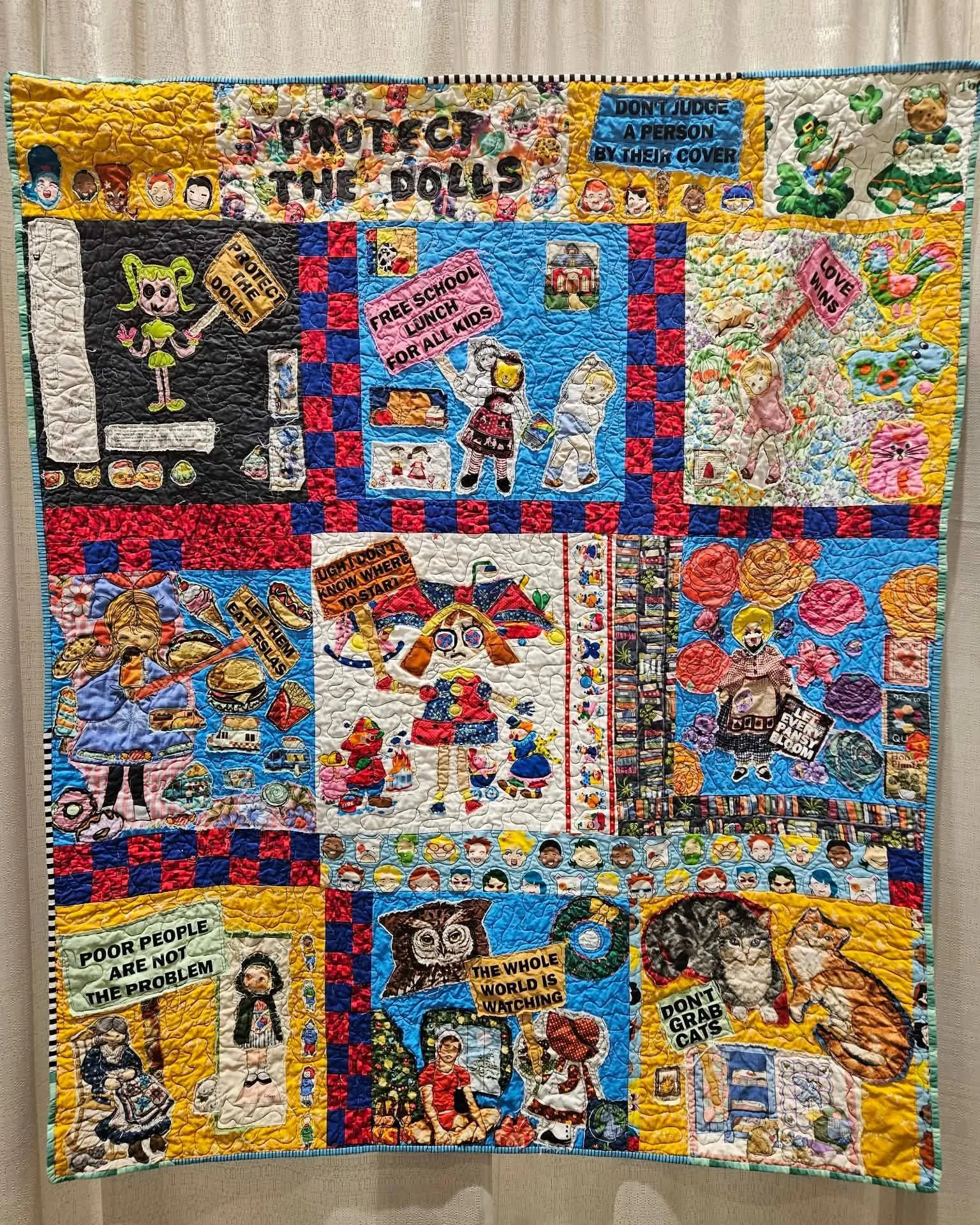 🧵✨ Hanging at QuiltCon 2026 ✨🧵

Artist: Rider, Johnny, and Sara
📸 Instagram: @saraflynnmakes 

This powerful protest quilt began as a simple doll project with Sara&rsquo;s kids&mdash;an opportunity to make something together. By blending their wor