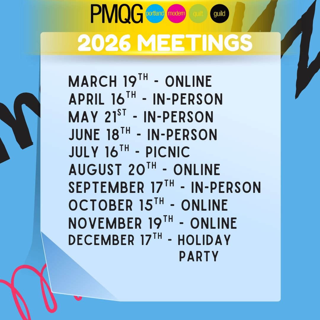 📅 Mark your calendars for our 2026 monthly meetings!

We&rsquo;re excited to gather throughout the year for connection, creativity, and modern quilting. Most meetings are held in person and streamed online, so you can join us from wherever you are. 