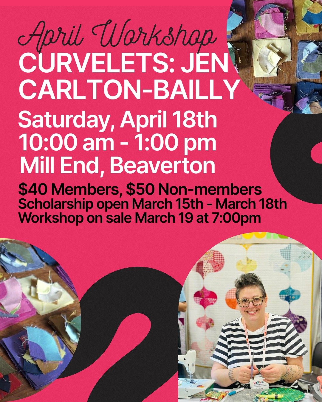 ✂️ Itty bitty curves, big fun! 🧵
With Jen Carlton-Bailly of @bettycrockerass 

Join us for Curvelets &mdash; a hand-sewing workshop where you'll learn to prep, mark, cut, and piece together tiny 1-inch curves by hand. No prior hand-sewing experience