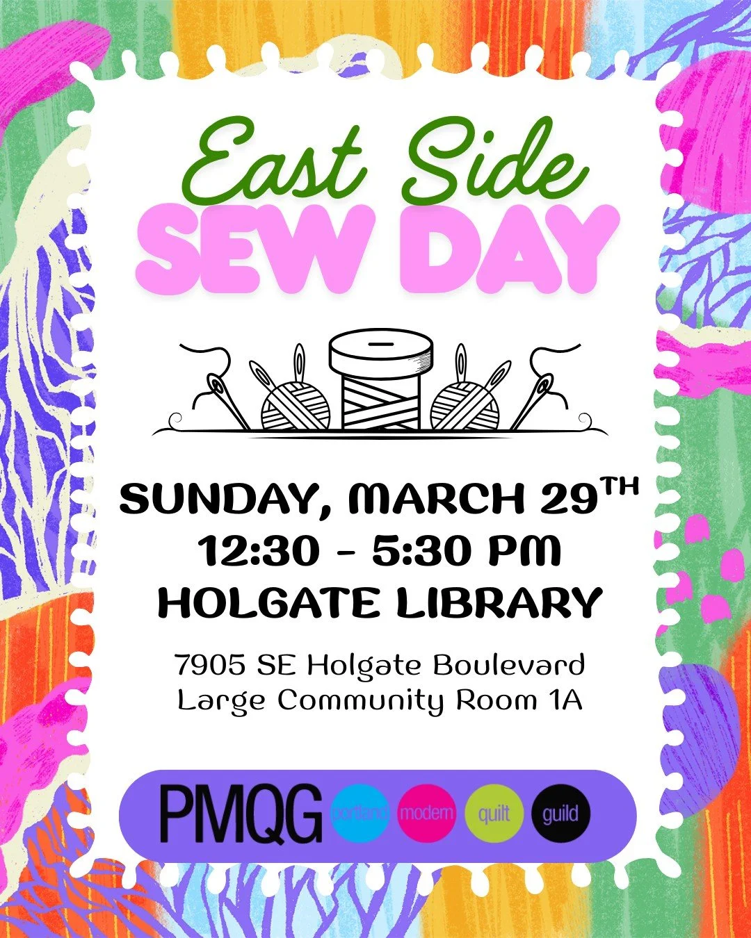 🧵 Big news, East Siders &mdash; we're coming to YOU! 

We're thrilled to announce that PMQG is launching an East Side Sew Day for the first time! 🎉

PMQG March East Side Sew Day
📅 Sunday, March 29 | 12:30&ndash;5:30pm
📍 Holgate Library | 7905 SE 