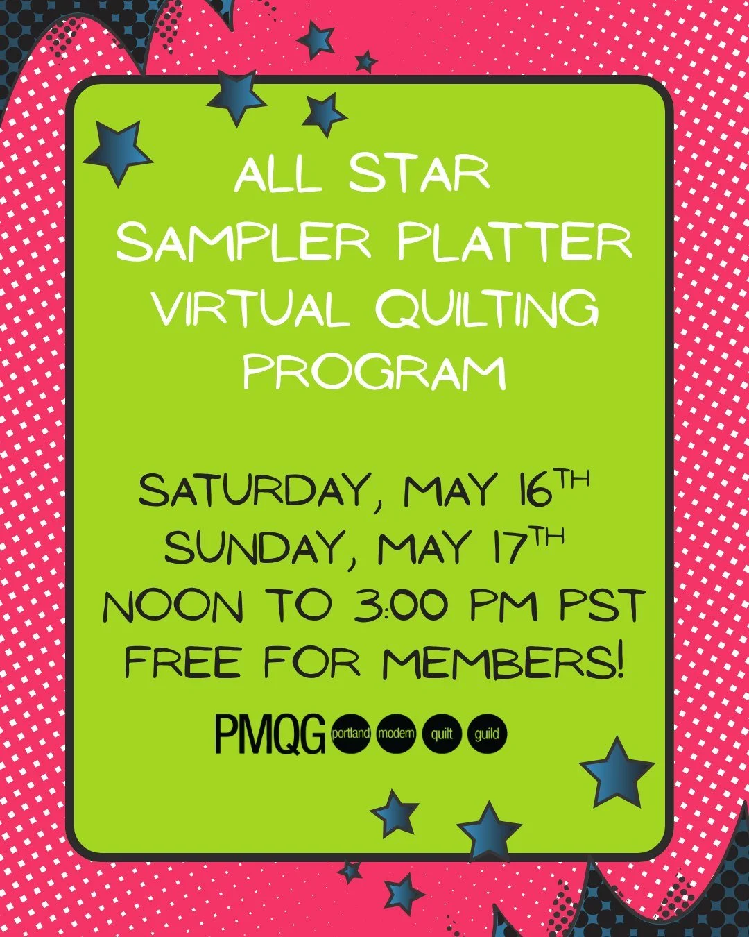 🧵✨ All-Star Sampler Platter Virtual Program

Register yourself or your guild for the All-Star Sampler Platter, a dynamic, affordable live virtual event featuring 18 incredible quilt teachers and 18 inspiring demonstrations&mdash;something for every 