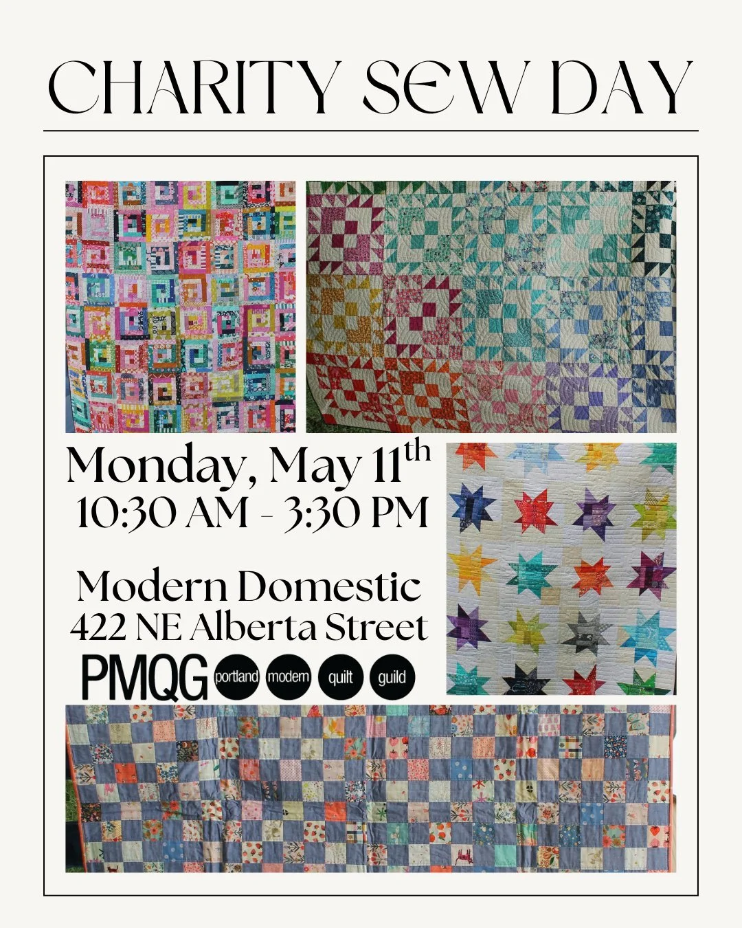 PMQG Charity Sew Day

🧵💛 Come sew with us for a great cause at Modern Domestic!

Join us for a day of stitching, community, and giving back. We&rsquo;ll be creating quilts and projects to support those in need&mdash;and we&rsquo;d love for you to b