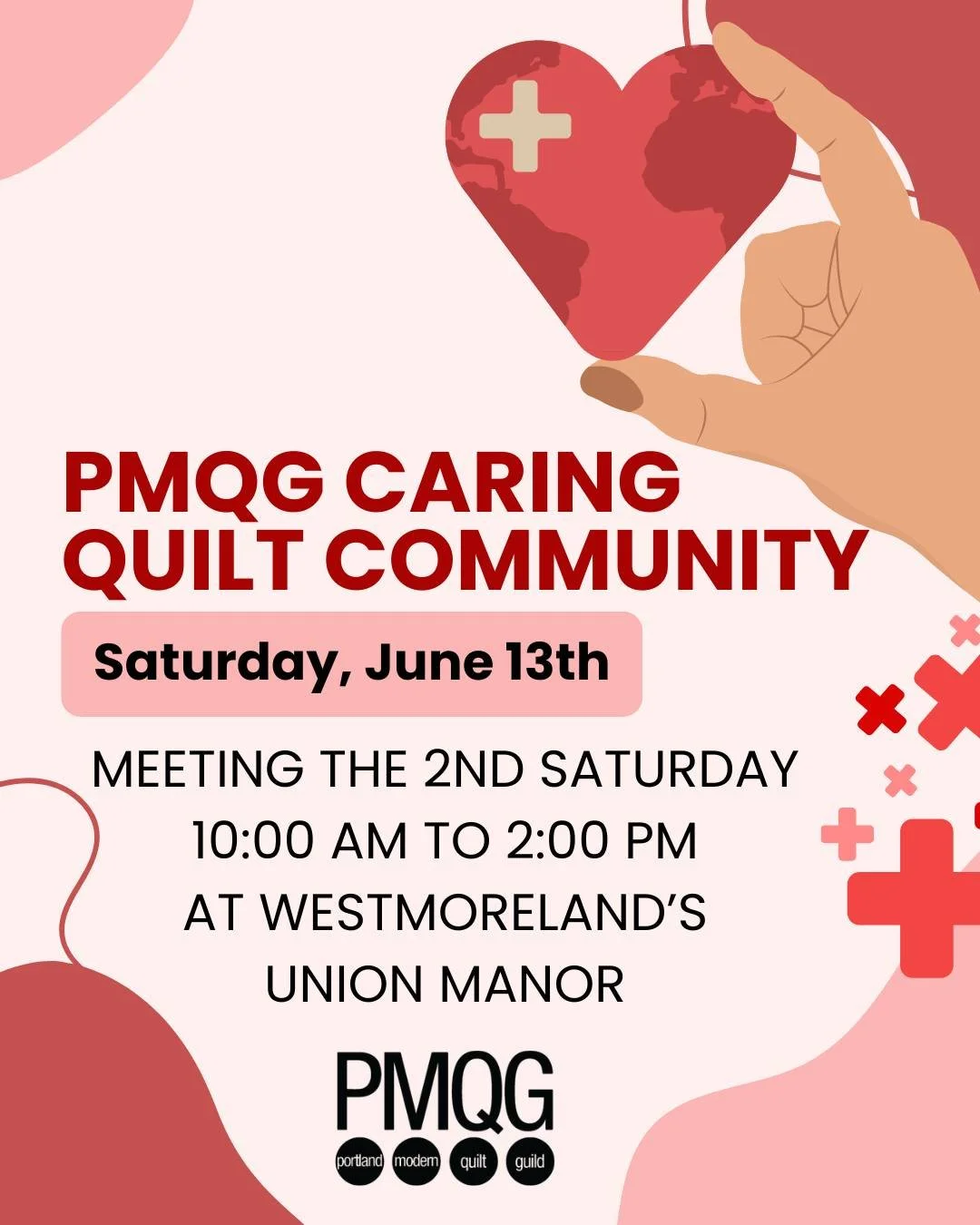 PMQG Caring Quilt Community

🧵✨ Quilt with purpose. Give with heart.
📅 Saturday, June 13th
10:00 am - 2:00 pm
Westmoreland's Union Manor

The PMQG Caring Quilt Community brings quilters together to create comfort, connection, and care through handm