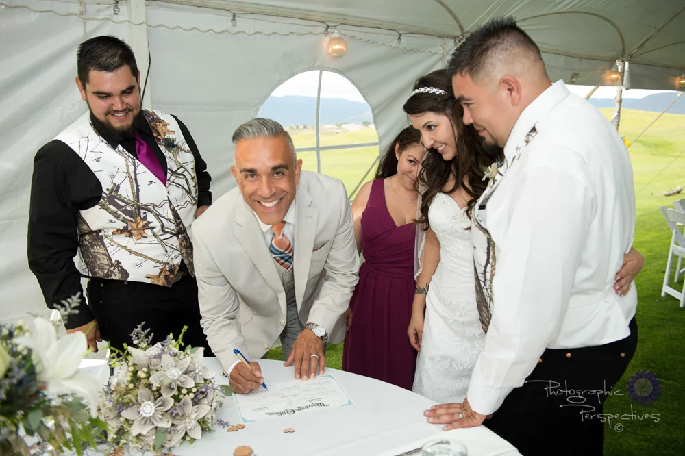 complete wedding, camo wedding, outdoor wedding