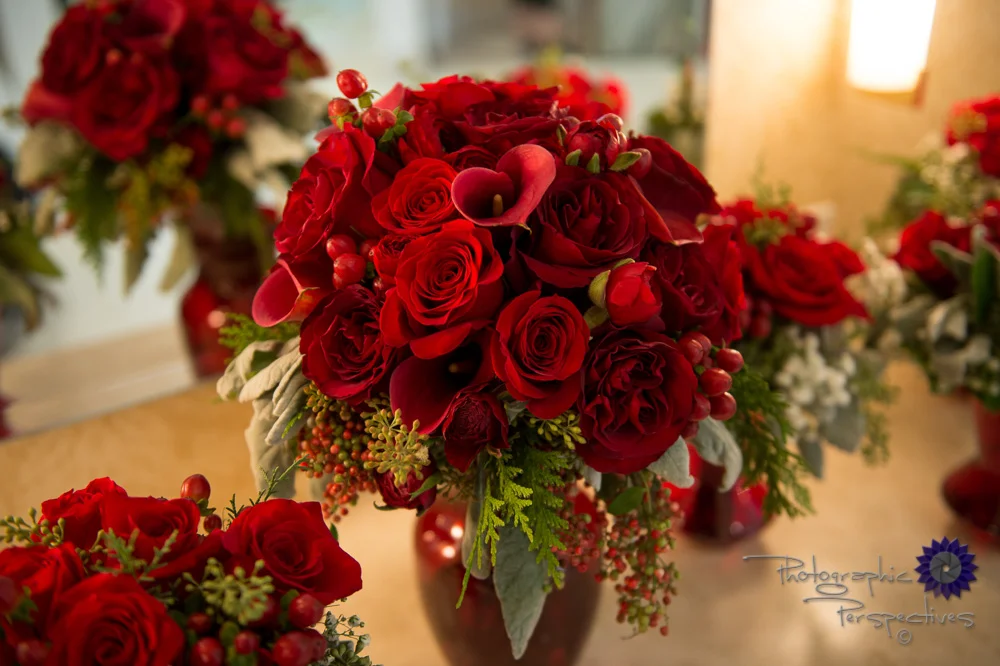 Eldorado Hotel Wedding Details | Red Rose Centerpieces | Photographic Perspectives