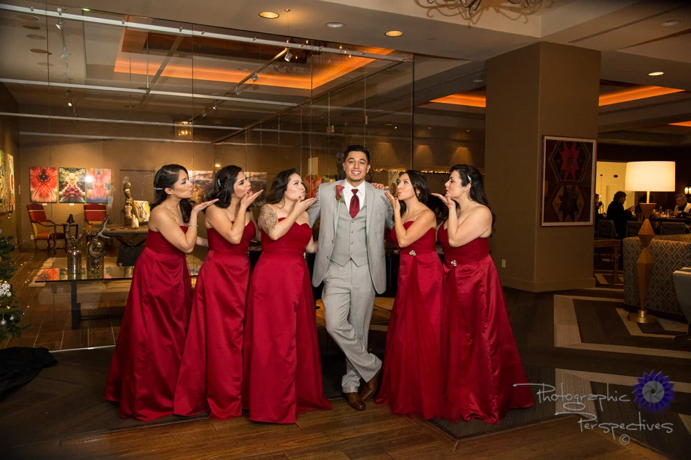 Santa Fe Wedding | Eldorado Hotel | Bridesmaids and Groom Portrait | Photographic Perspectives