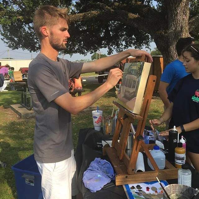 Clayton doing a live painting for Eagle Lake League of Arts's birthday celebration. #EnPleinAir