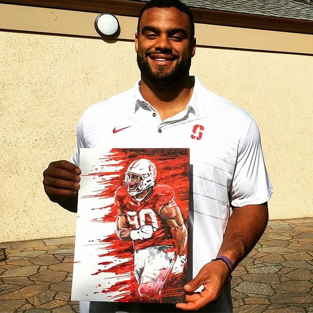 So awesome! My good friend @g_wolfey sent me this pic yesterday. I did some original artwork for @stanfordfball and he got @sollythomas90 to pose with it... Garrett you&rsquo;re the man, thanks for getting me these great opportunities to showcase my 