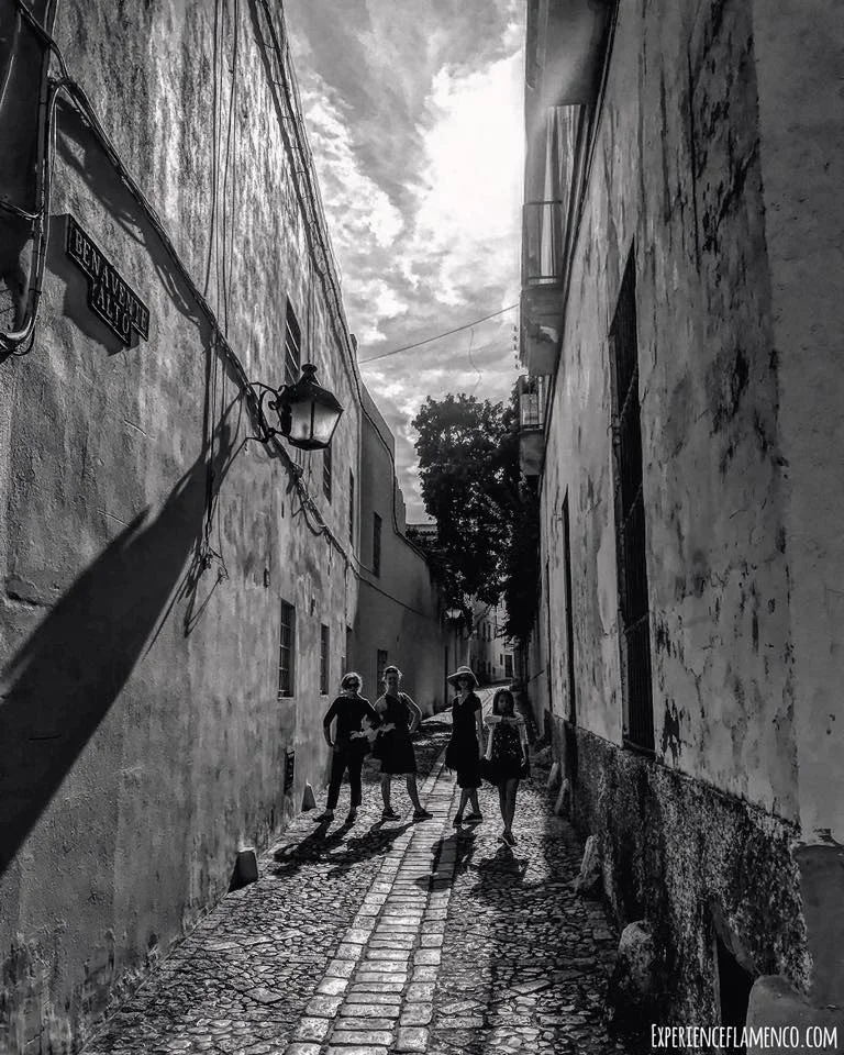 black and white posing in the street Jerez.jpg