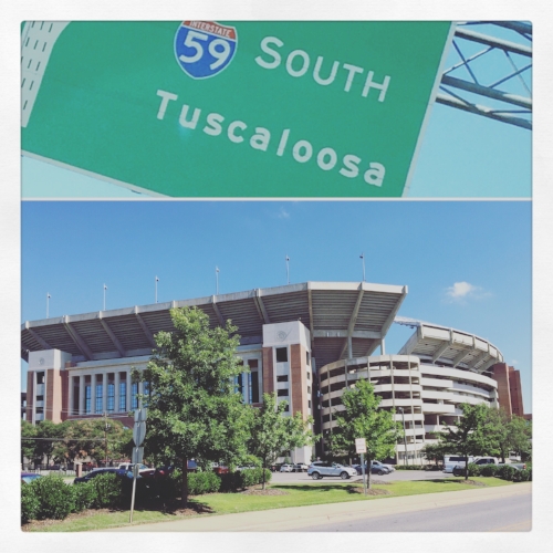 bryant-denny stadium, home of the crimson tide national champions & mck's view driving onto campus her freshman year.